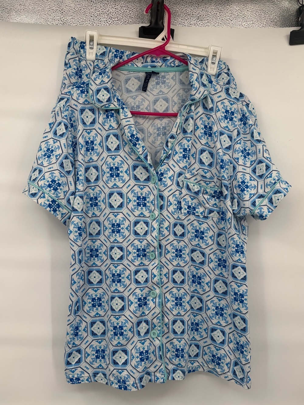 Aqua et sol blue white pattern short pajama set